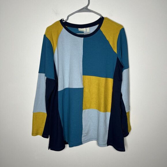LOGO Lori Goldstein Sweatshirt Womens‎ Medium Blue Colorblock Casual Pullover - Picture 12 of 13